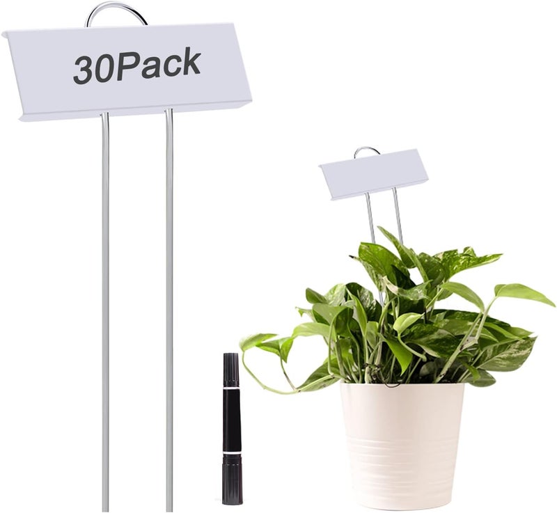 GHAMYEE 30pcs Plant Labels for Outdoor Garden Waterproof Plant Markers for Outdoor Plants, 11inch Metal Plant Tags and Labels Garden Markers for Seedlings Herbs Vegetable Greenhouse Gifts (White) - Image 1